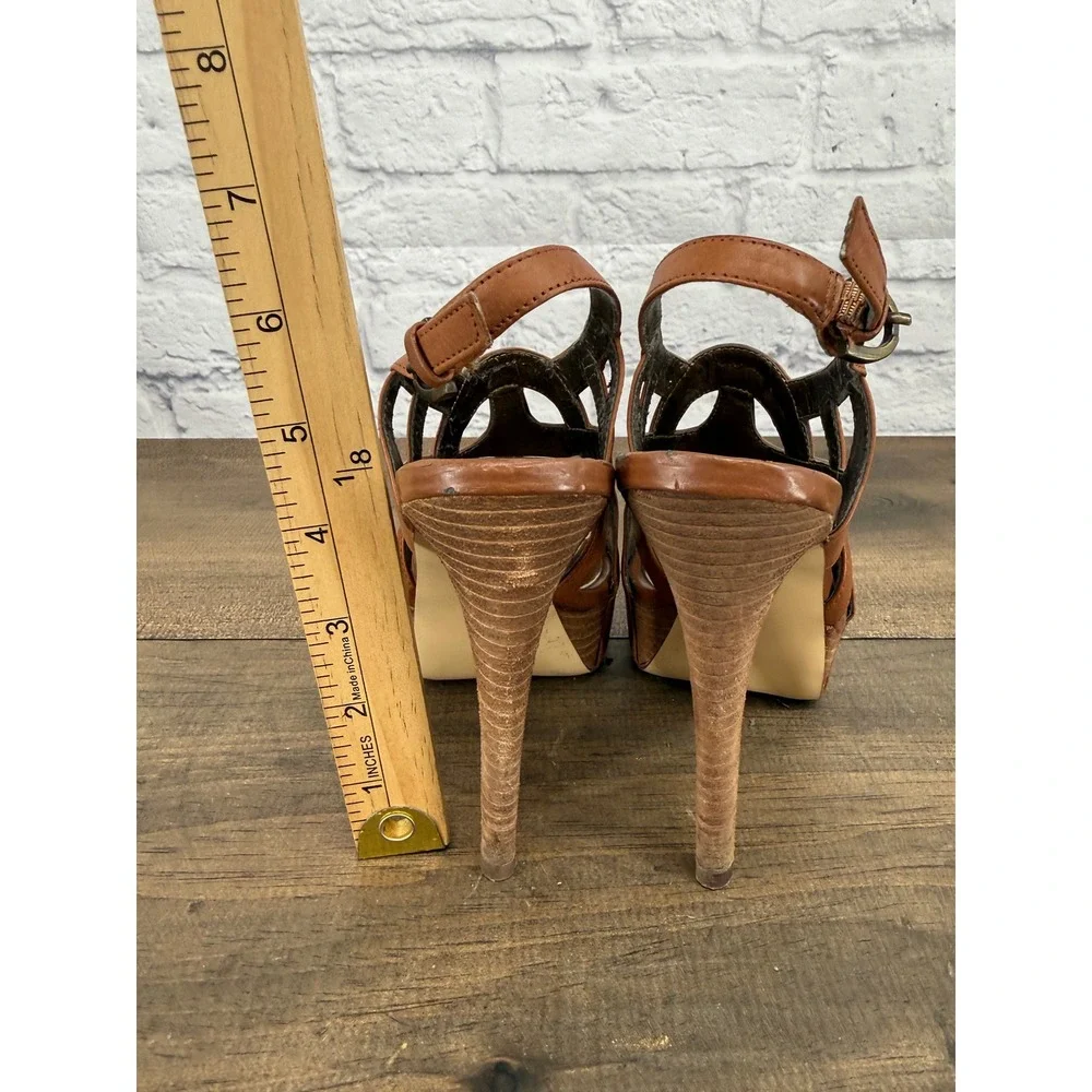 Carlos by Carlos Santana Ciao Cognac Brown Strappy Platform Stiletto Sandals 6